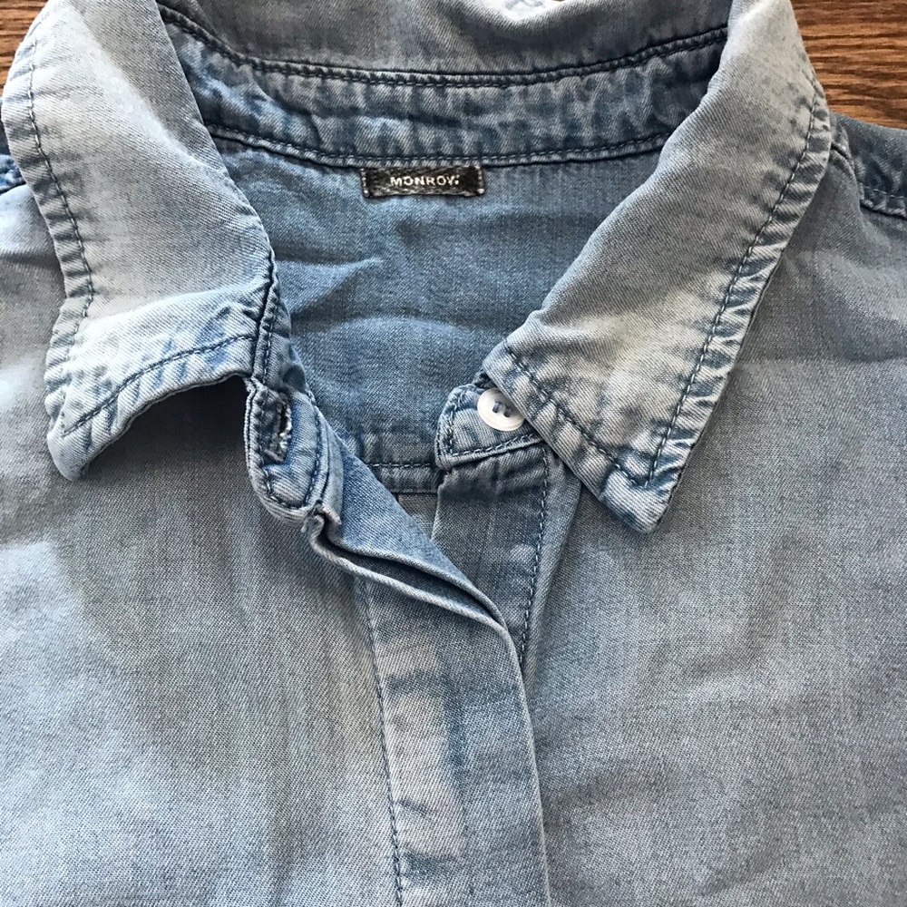Monrow denim tencel button front romper size S
